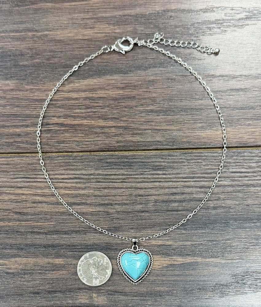Heart Stone Gemstone Necklace Adjustable Turquoise