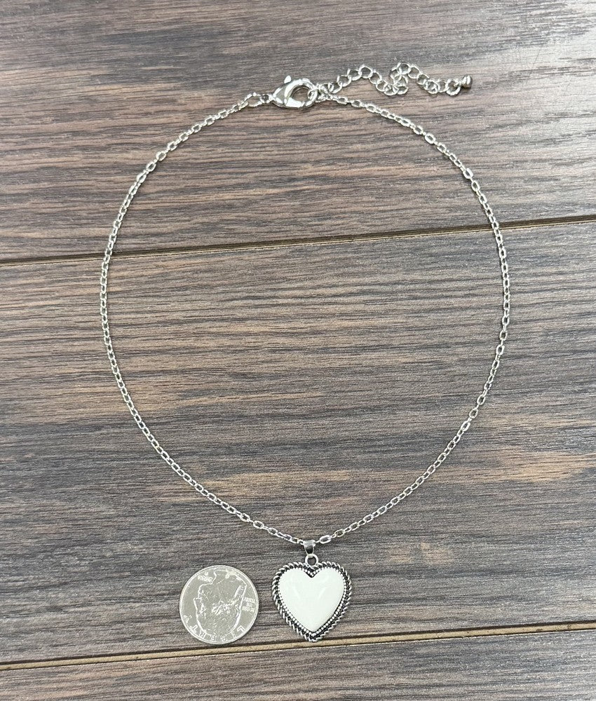 Heart Stone Gemstone Necklace Adjustable White