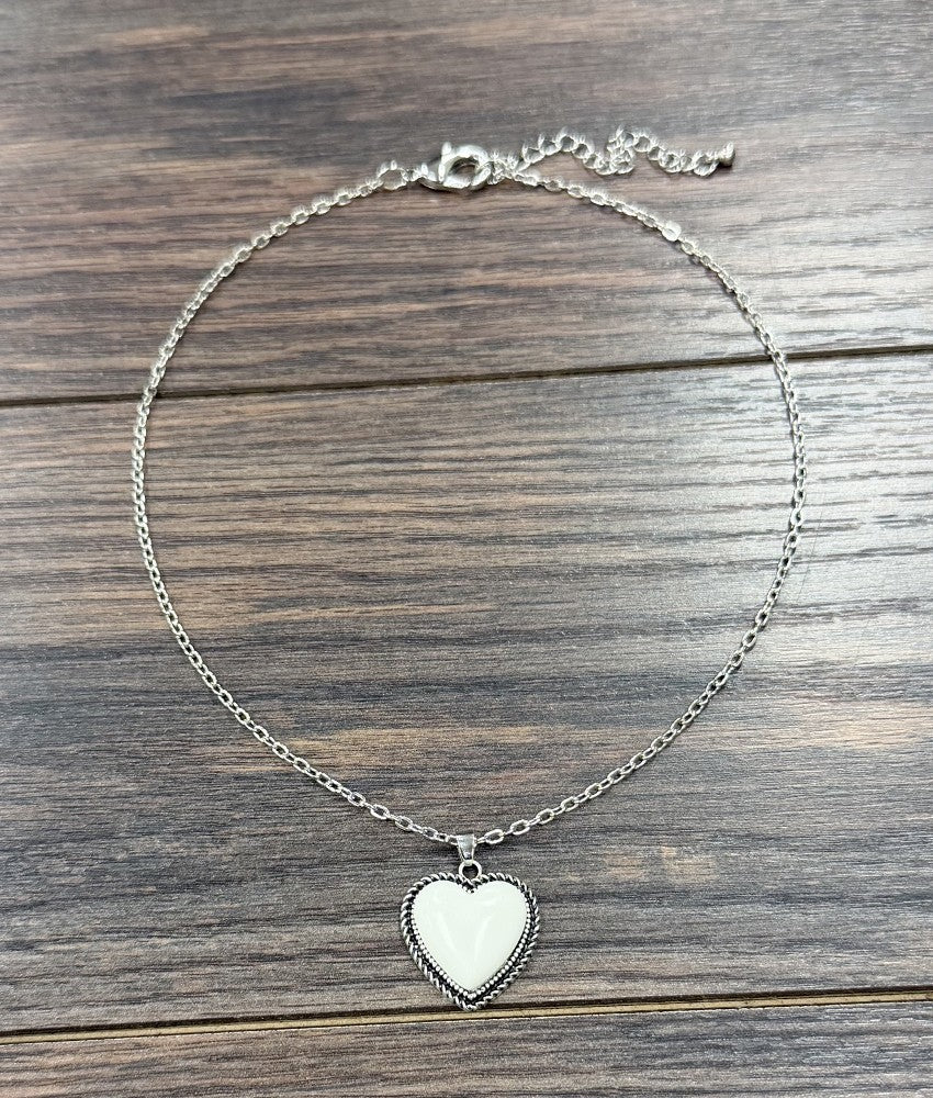 Heart Stone Gemstone Necklace Adjustable White