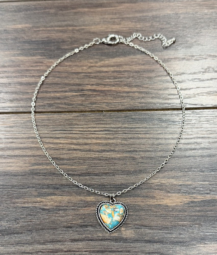 Heart Stone Gemstone Necklace Adjustable Multi-Color