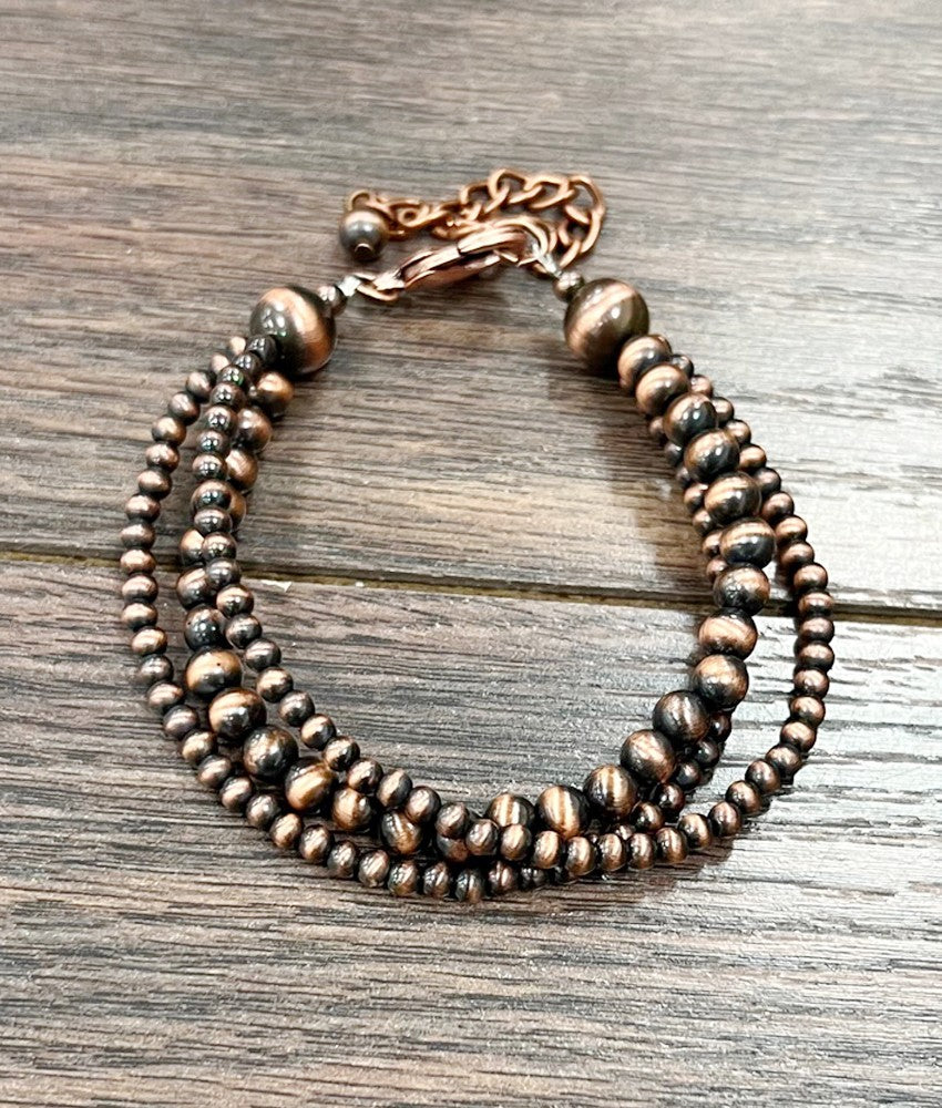 Triple Strand Navajo Style Bead Bracelet Copper