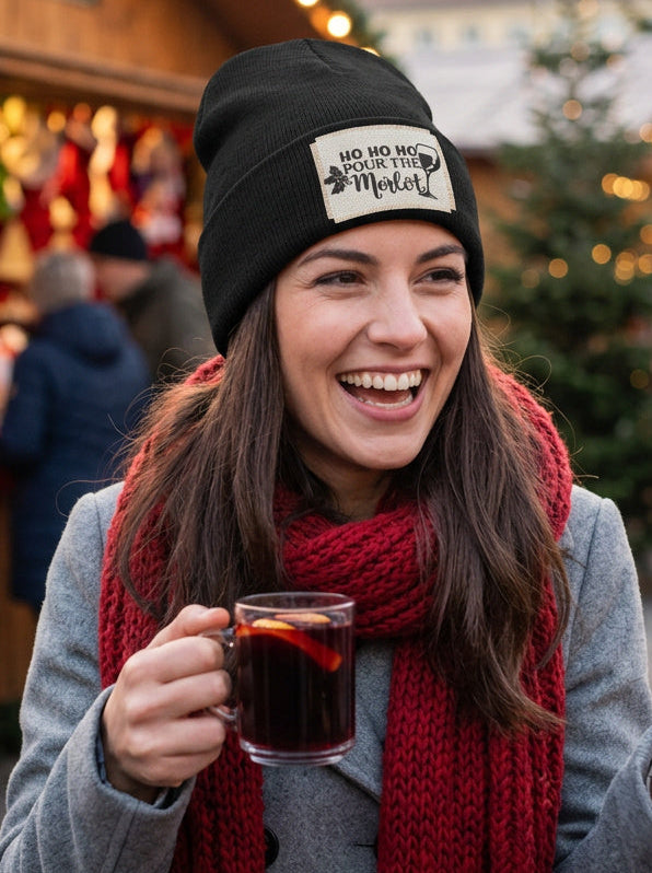 Sassy beanie hat Ho Ho Ho Pour The Merlot - lifestyle photo