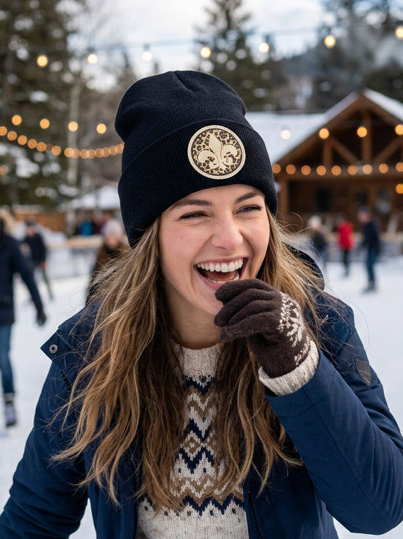 Sassy beanie hat Fleur de Lis Leopard - lifestyle photo