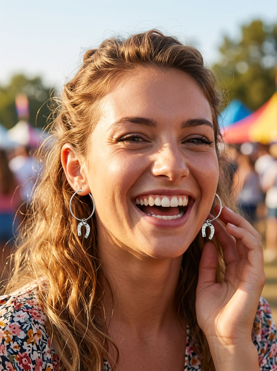 Western Bling Horseshoe Drop Hoop Earrings