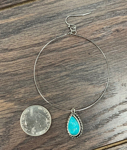Turquoise Teardrop Hoop Drop Earrings