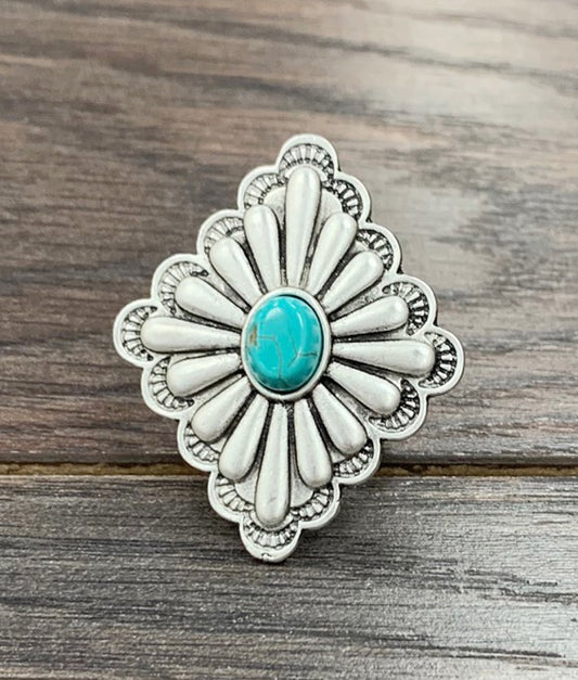 Silver Design Concho Cuff Ring Turquoise Stone