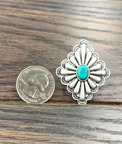 Silver Design Concho Cuff Ring Turquoise Stone