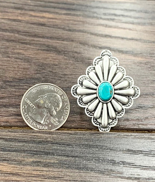 Silver Design Concho Cuff Ring Turquoise Stone