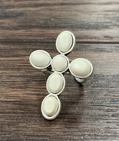 White Turquoise Cross Cuff Ring
