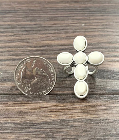 White Turquoise Cross Cuff Ring