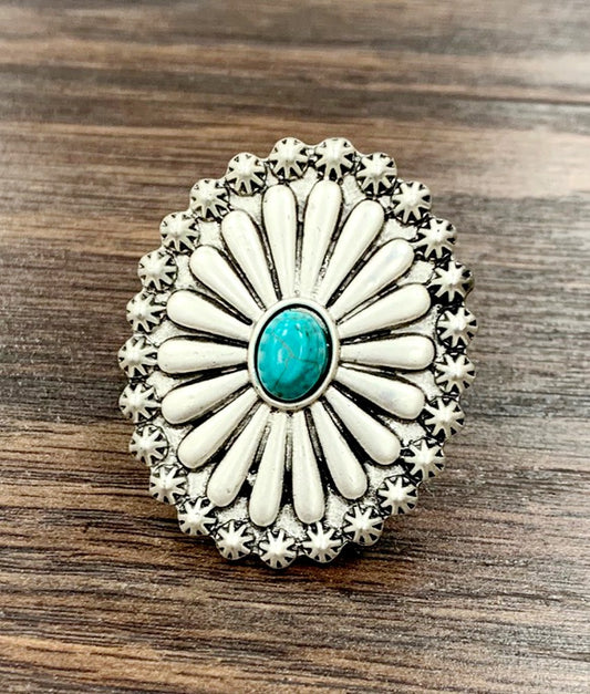 Concho Starburst Turquoise Stone Cuff Ring