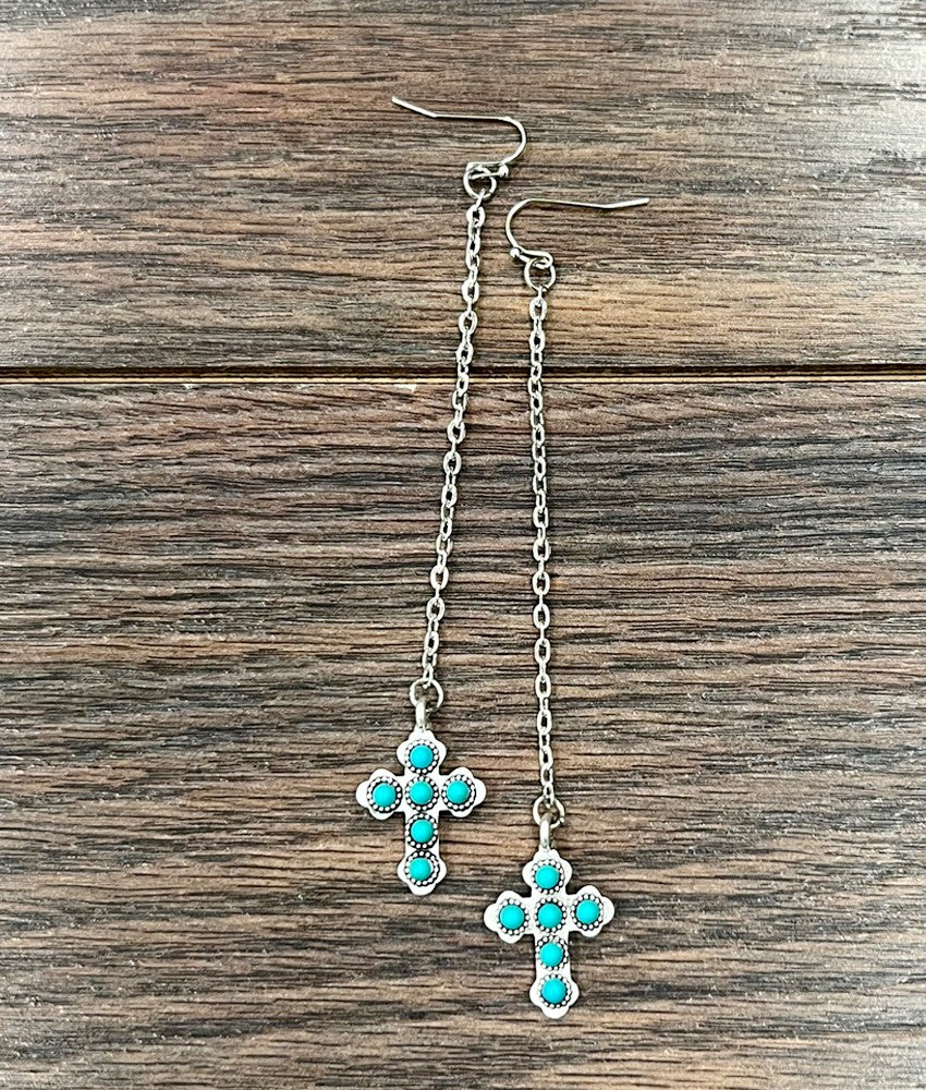 Cross Dangle Turquoise Earrings