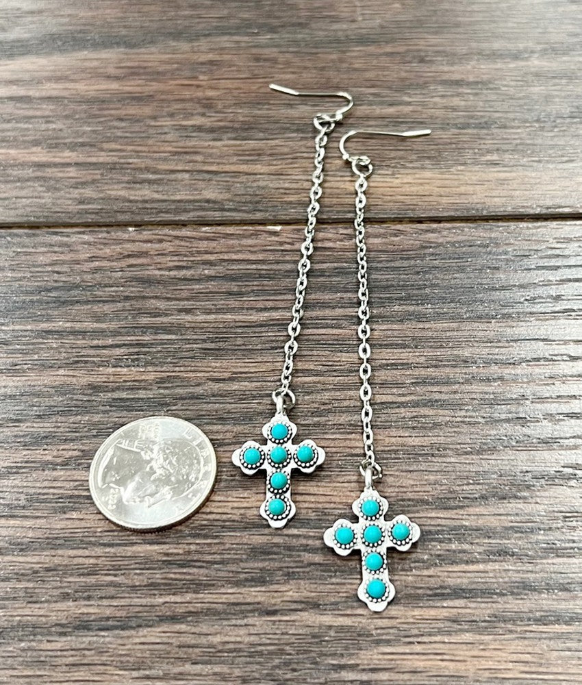 Cross Dangle Turquoise Earrings