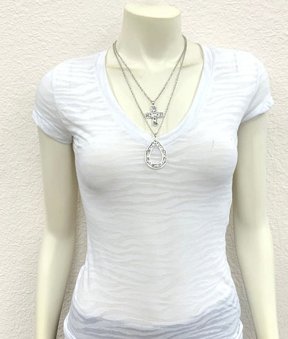 Silver Aztec Cross Teardrop Double Chain Necklace