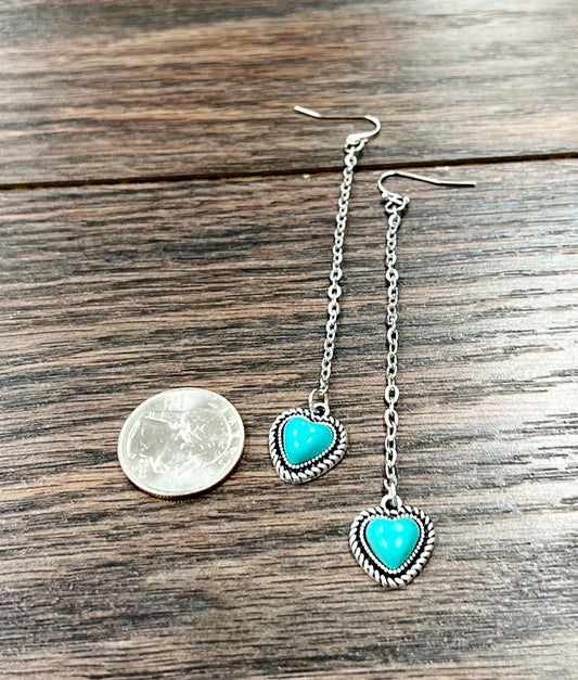 Turquoise Dangle Heart Drop Earrings