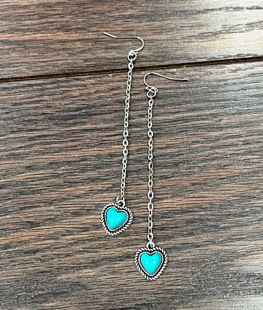 Turquoise Dangle Heart Drop Earrings