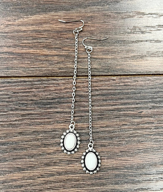 White Stone Starburst Dangle Drop Earrings