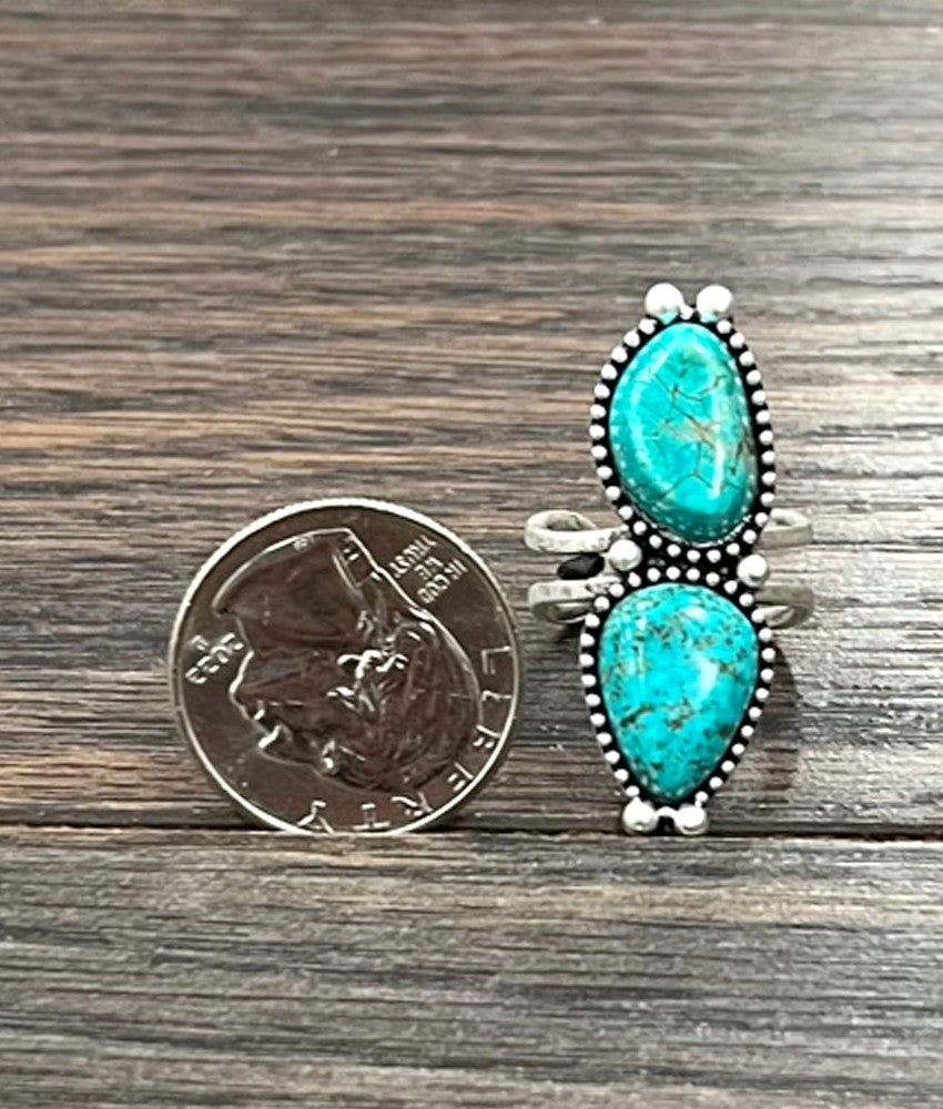 Navajo Turquoise Double Stone Cuff Ring