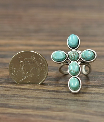 Turquoise Stone Cross Cuff Ring