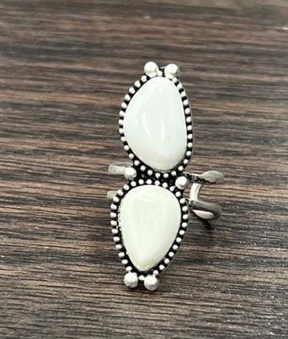 Navajo White Turquoise Double Stone Cuff Ring