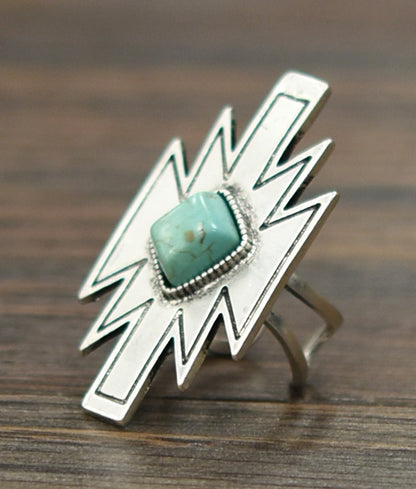 Silver Aztec Turquoise Stone Cuff Ring