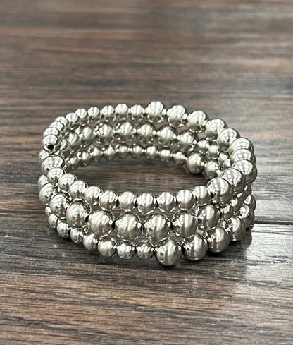 Chunky Shiny Wrap Silver Beads Bracelet