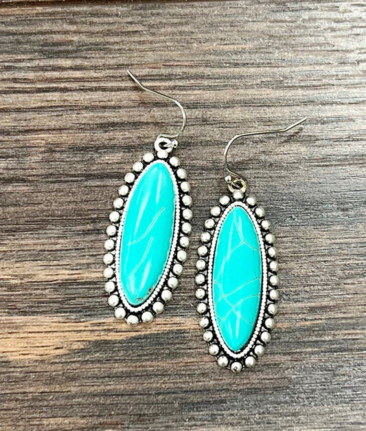Turquoise Bevel Stone Hook Earrings