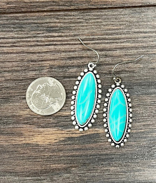 Turquoise Bevel Stone Hook Earrings