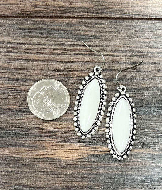 White Turquoise Bevel Stone Hook Earrings