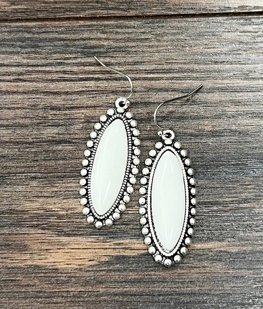 White Turquoise Bevel Stone Hook Earrings