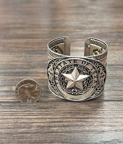 Silver Western State of TEXAS Star Cuff Bracelet