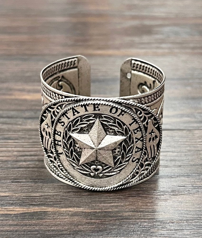 Silver Western State of TEXAS Star Cuff Bracelet