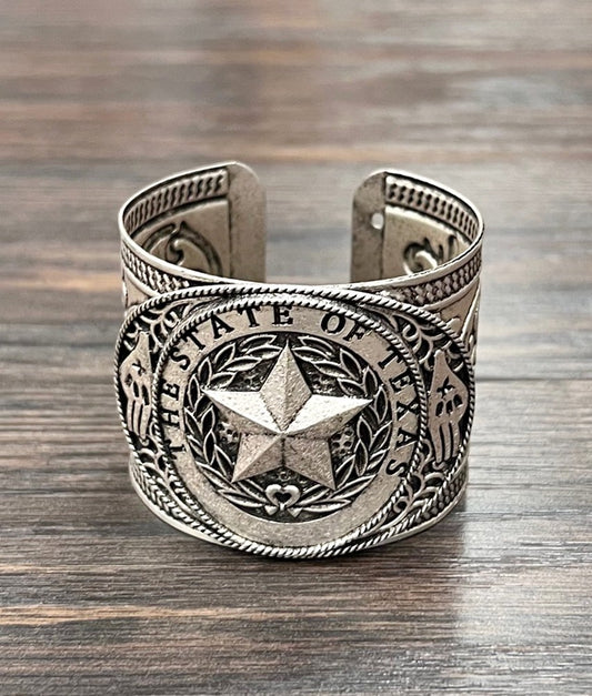 Silver Western State of TEXAS Star Cuff Bracelet