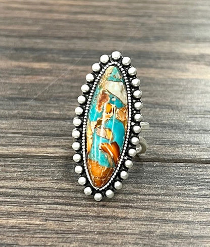Natural Stone Oblong Burst Cuff Ring