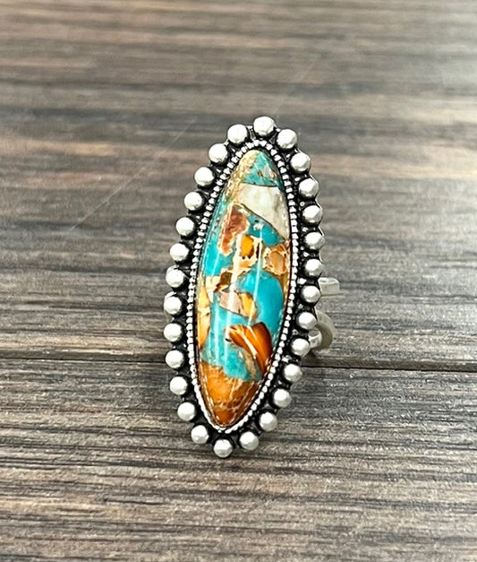 Natural Stone Oblong Burst Cuff Ring