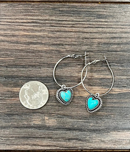 Heart Drop Turquoise Hoop Earrings