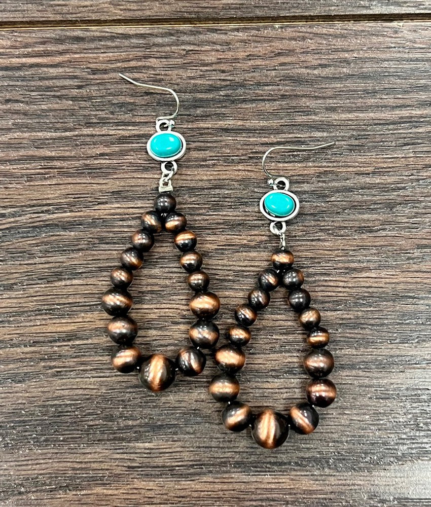 Copper Western Bead Turquoise Dangle Earrings