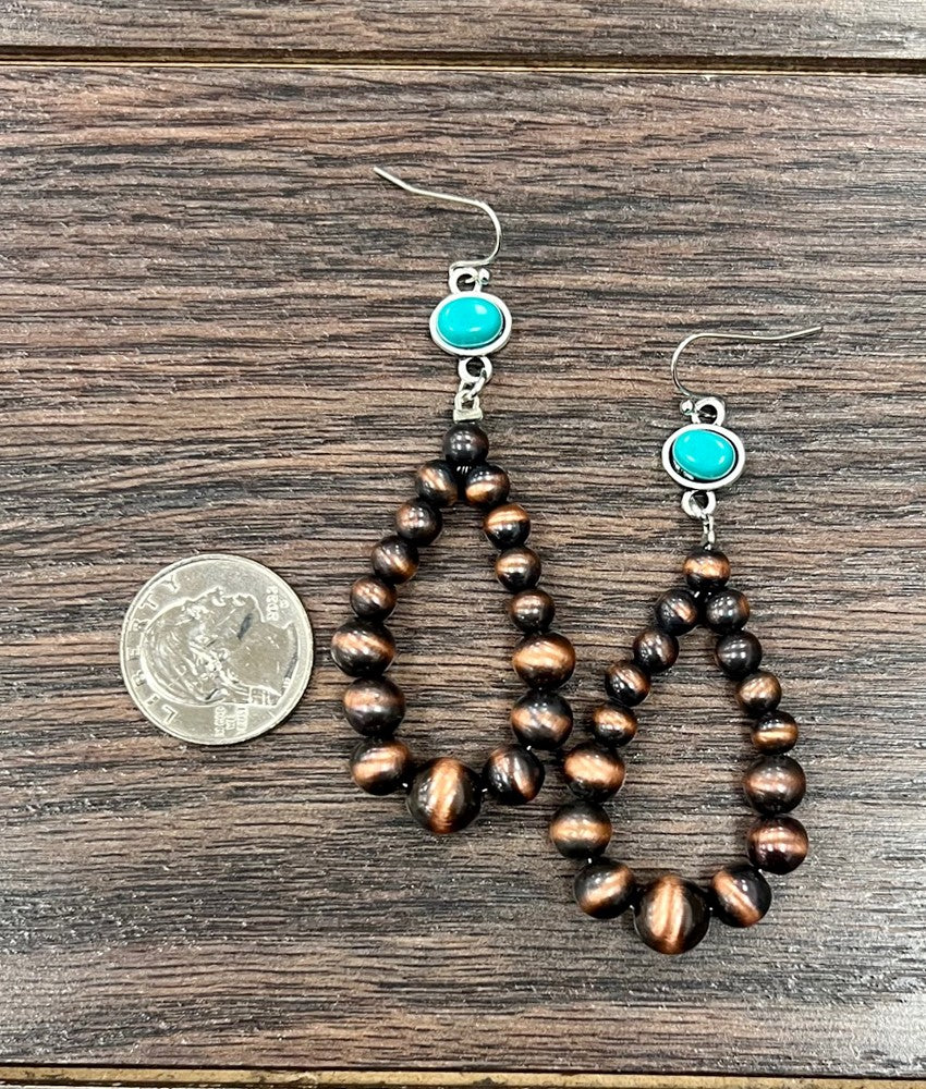 Copper Western Bead Turquoise Dangle Earrings