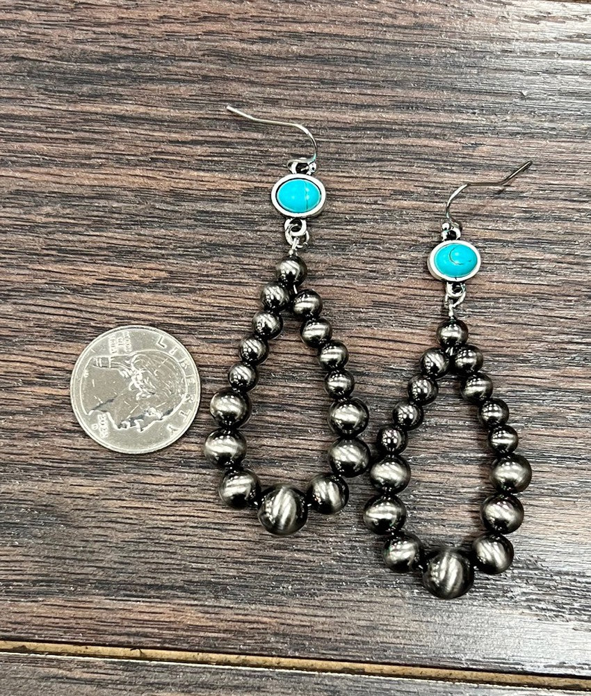 Navajo Style Western Shiny Bead Turquoise Dangle Earrings
