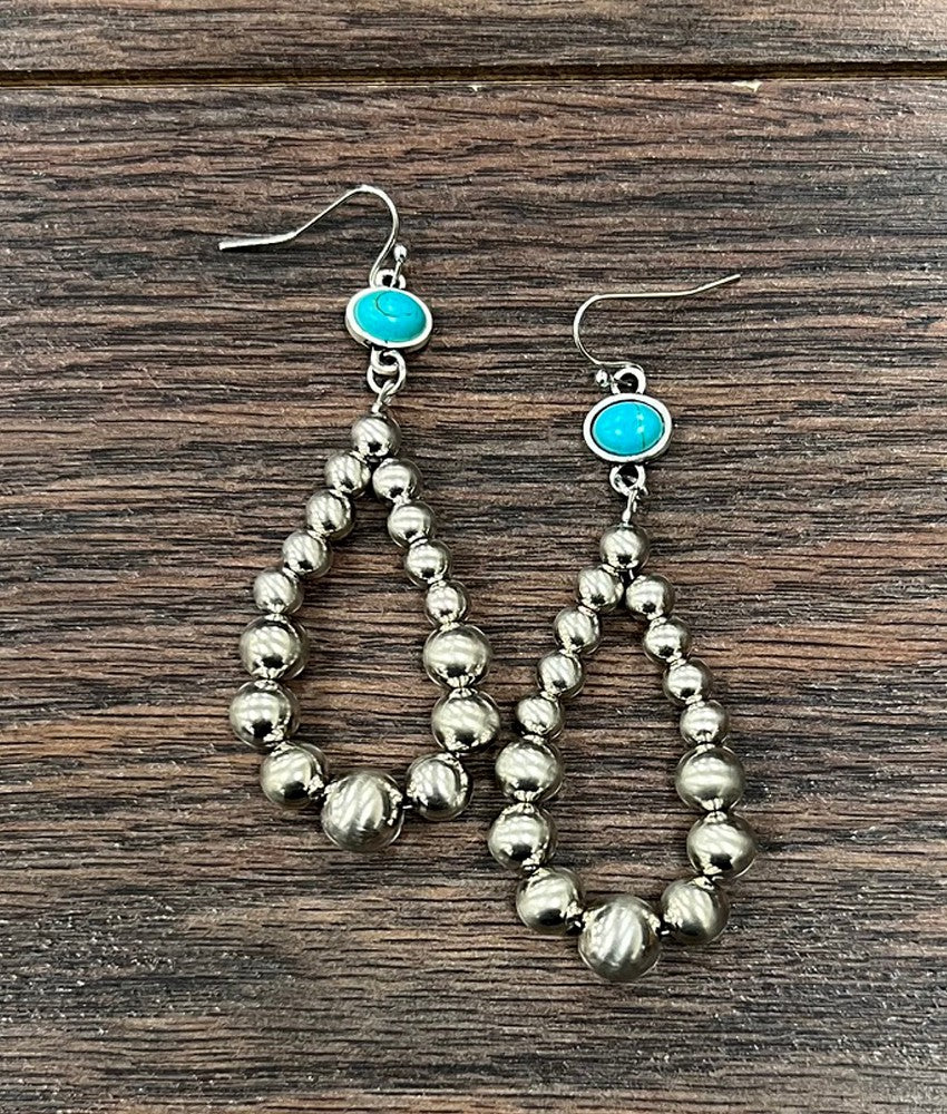Silver Western Bead Turquoise Dangle Earrings
