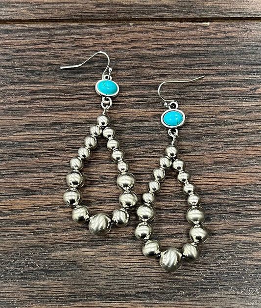 Silver Western Bead Turquoise Dangle Earrings