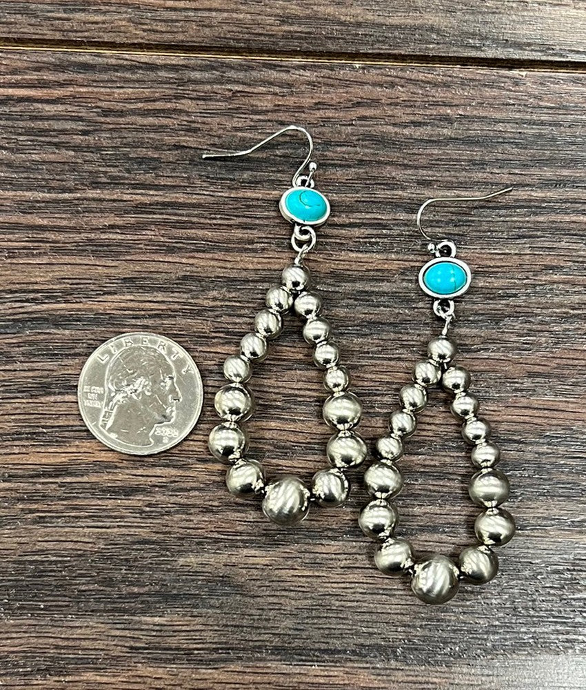 Silver Western Bead Turquoise Dangle Earrings