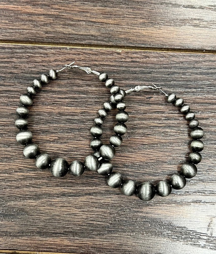 Silver Western Bead HOOP Earrings