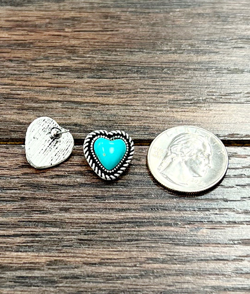 Silver Western 9mm Heart Gemstone Stud Earrings Turquoise