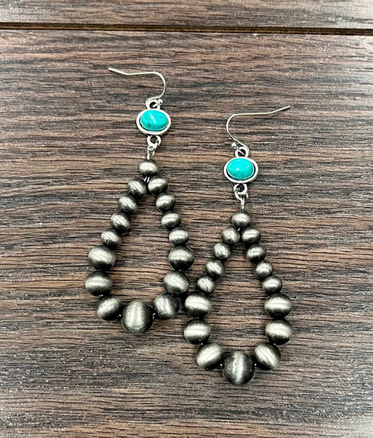 Navajo Style Western Bead Turquoise Dangle Earrings