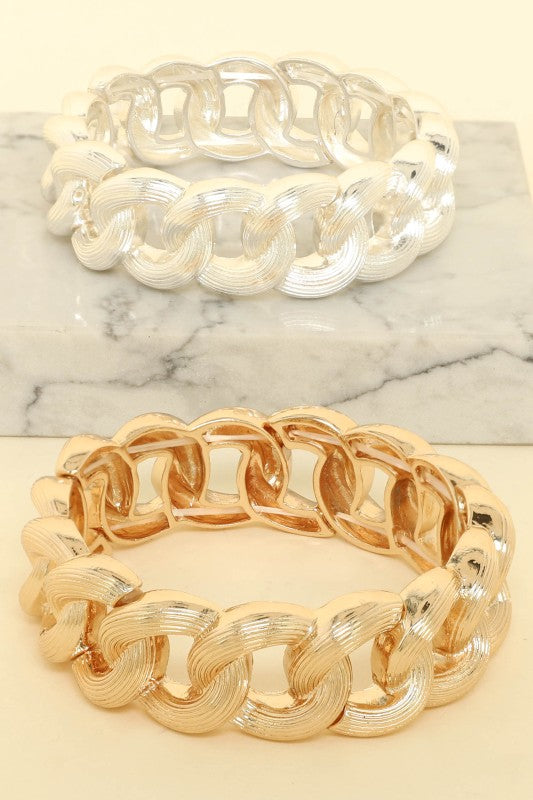Chunky Curb Chain Stretch Bracelets - Silver & Gold
