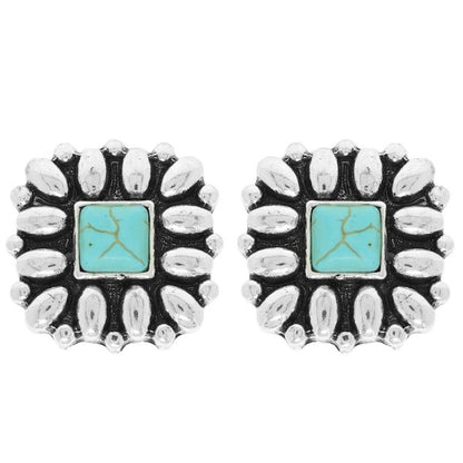 Western Floral Square Post Earrings - AB or Turquoise