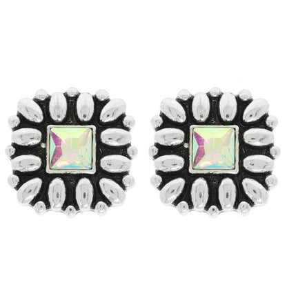 Western Floral Square Post Earrings - AB or Turquoise