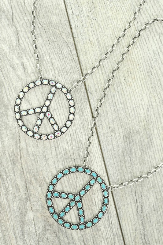 Turquoise Peace Sign Chain Necklace