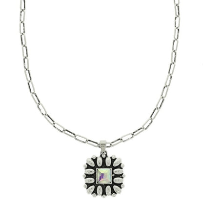 Western Floral Square Pendant Necklace